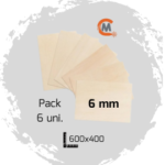 Conjunto (Pack) 6 placas contraplacado Choupo de 6mm 600x400