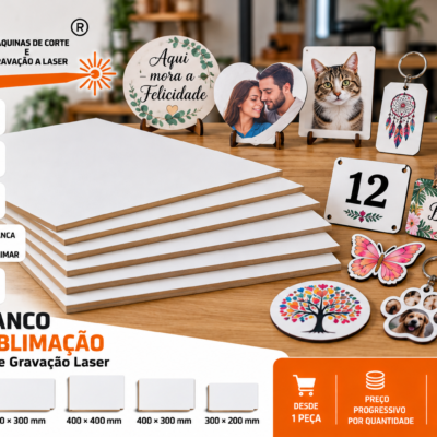 MDF Branco para Sublimação 3mm – Corte Laser – Vários Tamanhos.