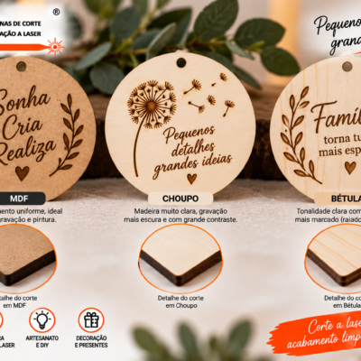 Conjunto de placas circulares madeira  com furo