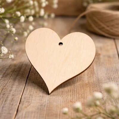 Conjunto de 20 corações de betula de 4mm espessura com furo