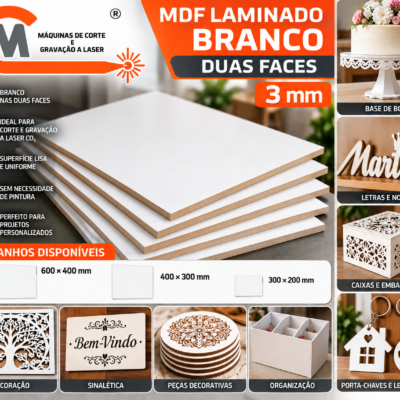 Conjunto 6 placas MDF Laminado branco duas faces 3mm