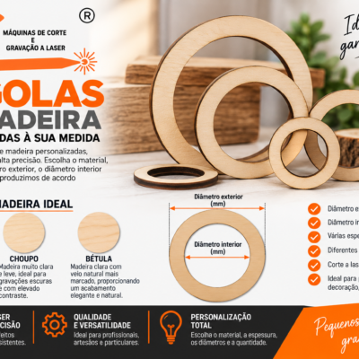 Argolas de Madeira Personalizadas à Medida – MDF, Choupo e Bétula