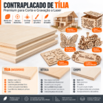 Contraplacado de Tília Premium para Corte e Gravação Laser CO₂/Diodo – 3 e 4 mm