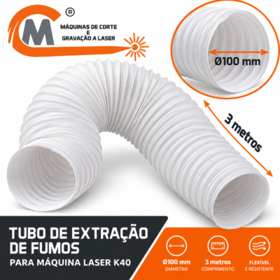 Tubo de Extração de Fumos K40 Ø100 mm × 3 m – Laser CO₂