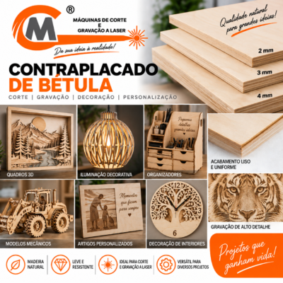 Contraplacado de Bétula para Corte e Gravação Laser – 2, 3 e 4 mm